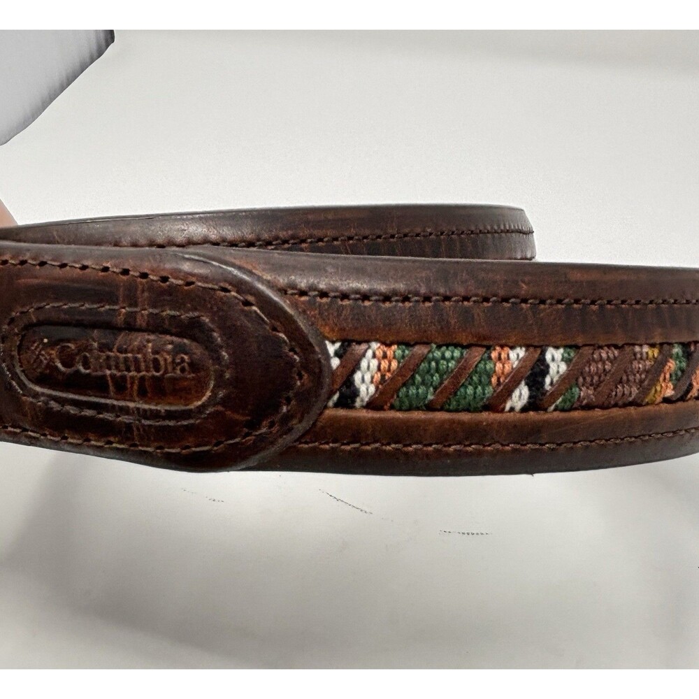 Columbia Brown Leather Belt with Colorful Braided Inlay Size 42 Gorpcore Retro